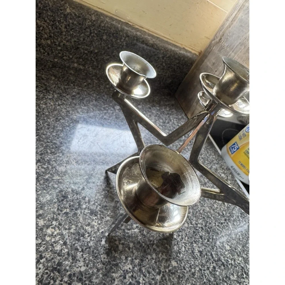 3D Star Candelabra Taper Candleholder Silver Color Metal